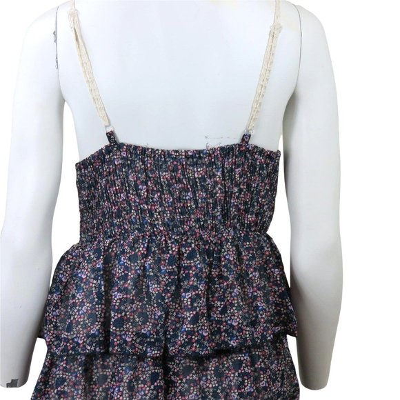 Keren Hart Slip Dress L Crocheted Tiered Ruffles Spaghetti Straps Lined NWT - Picture 9 of 12